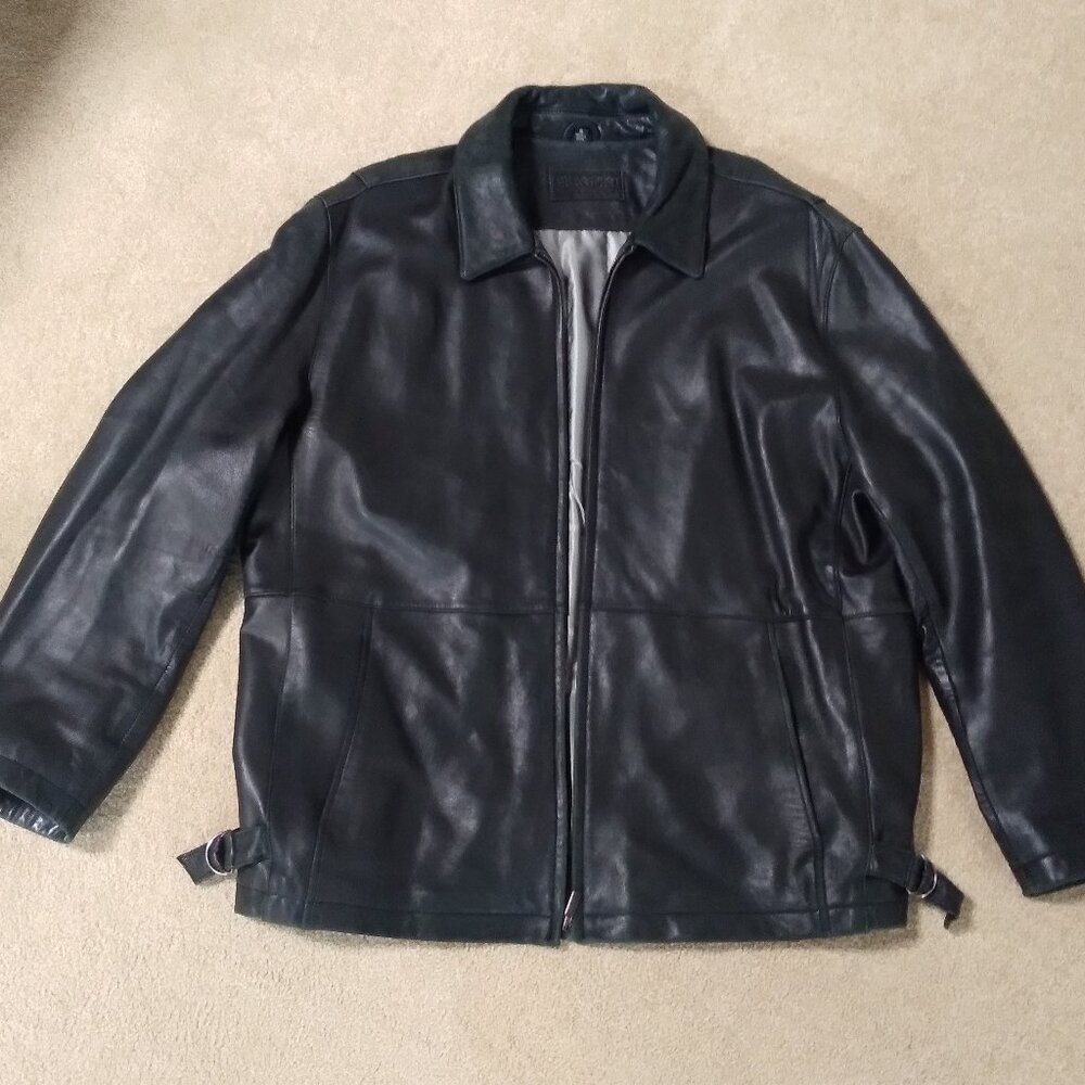 Brandini Le Collezion Black Leather Men’s Size XL Jacket Full Zip Vintage